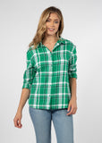 Womens Black and Green Plaid Top