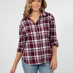 Womens Red and Grey Plaid Top