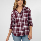 Womens Red and Grey Plaid Top