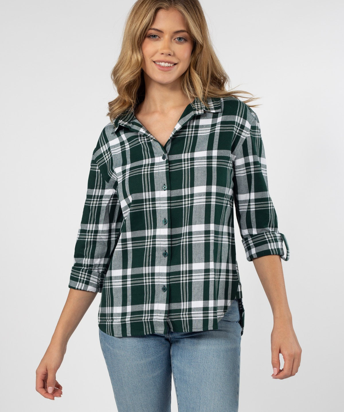 Womens Green and Grey Plaid Top