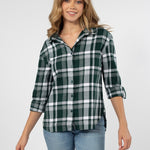 Womens Green and Grey Plaid Top