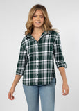 Womens Green and Grey Plaid Top