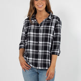 Womens Black and Grey Plaid Top