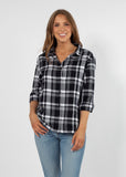 Womens Black and Grey Plaid Top