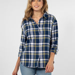 Womens Blue and Yellow Plaid Top