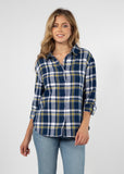 Womens Blue and Yellow Plaid Top