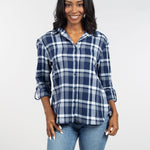 Womens Blue and Grey Plaid Top