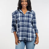 Womens Blue and Grey Plaid Top