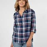 Womens Blue and Orange Plaid Top