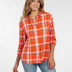 Womens Black and Orange Plaid Top