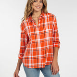 Womens Black and Orange Plaid Top