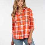 Womens Purple and Orange Plaid Top