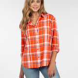 Womens Purple and Orange Plaid Top