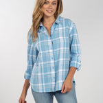 Womens Blue and Grey Plaid Top