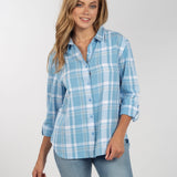 Womens Blue and Grey Plaid Top