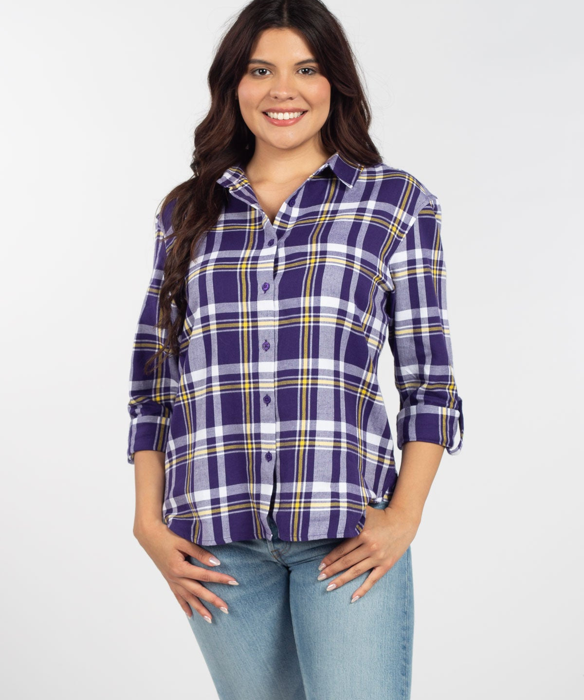 Womens Purple and Yellow Plaid Top