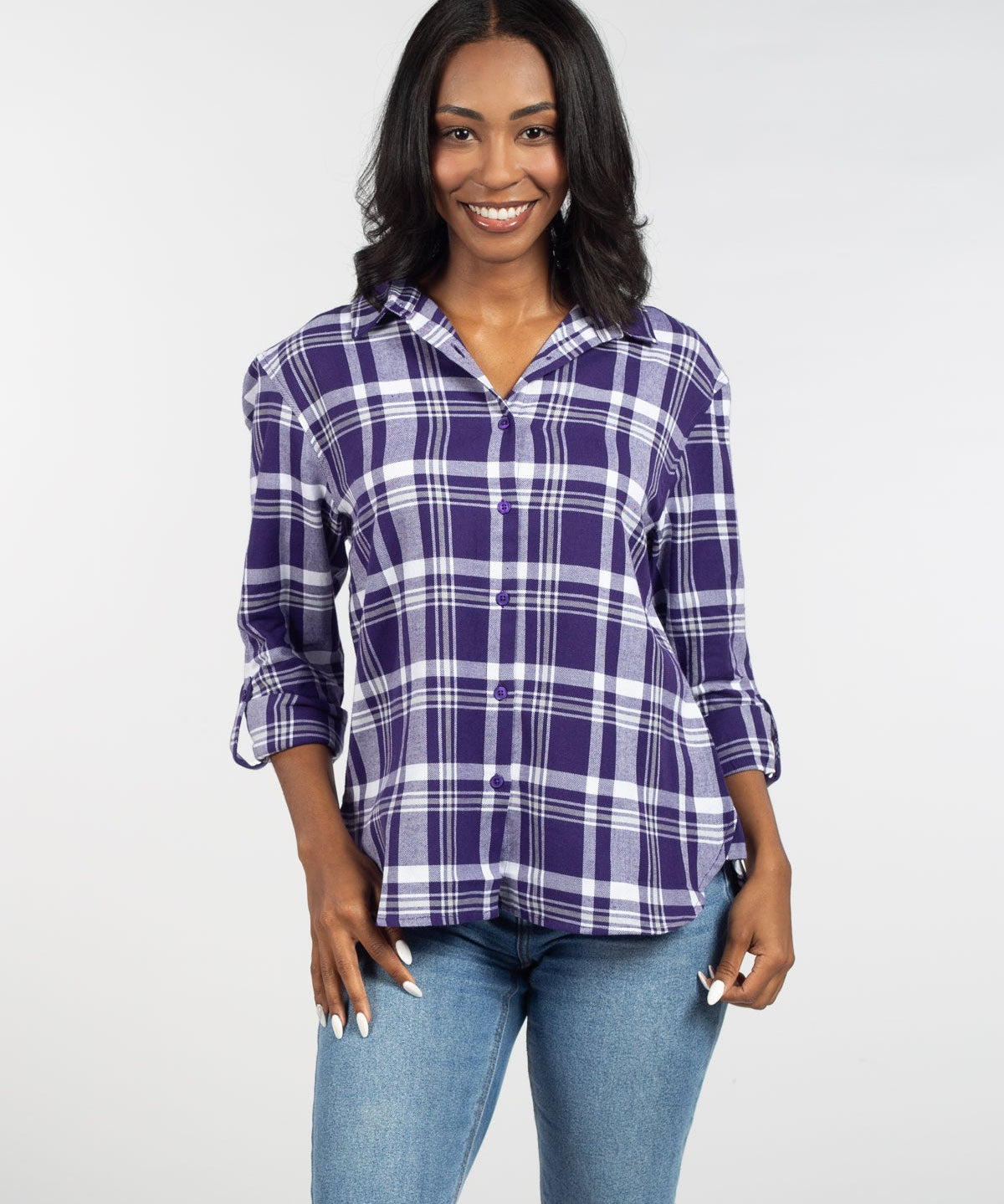 Womens Purple and Grey Plaid Top
