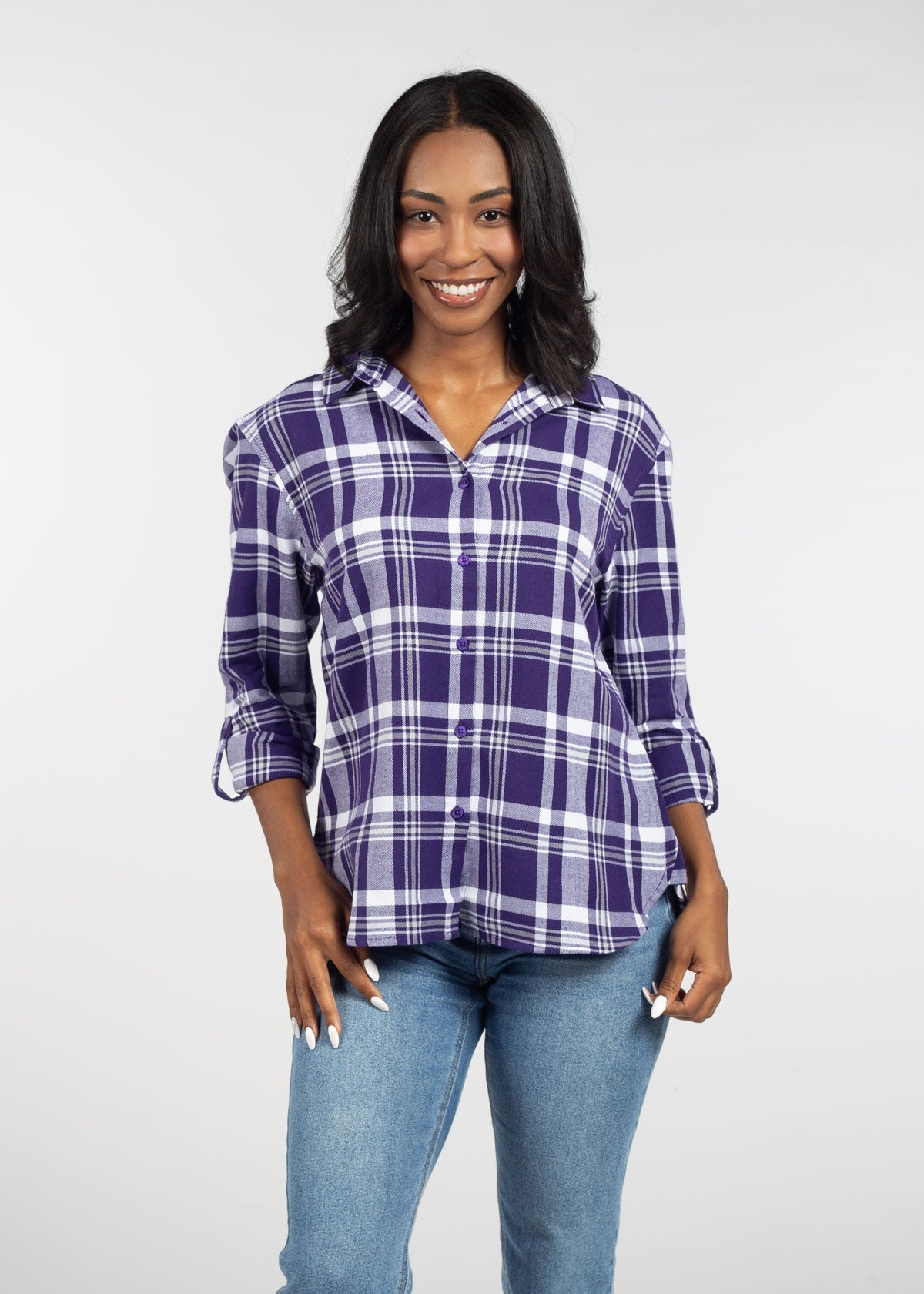 Womens Purple and Grey Plaid Top