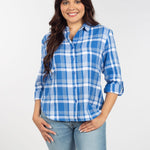 Womens Blue and Grey Plaid Top