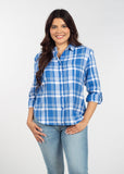 Womens Blue and Grey Plaid Top