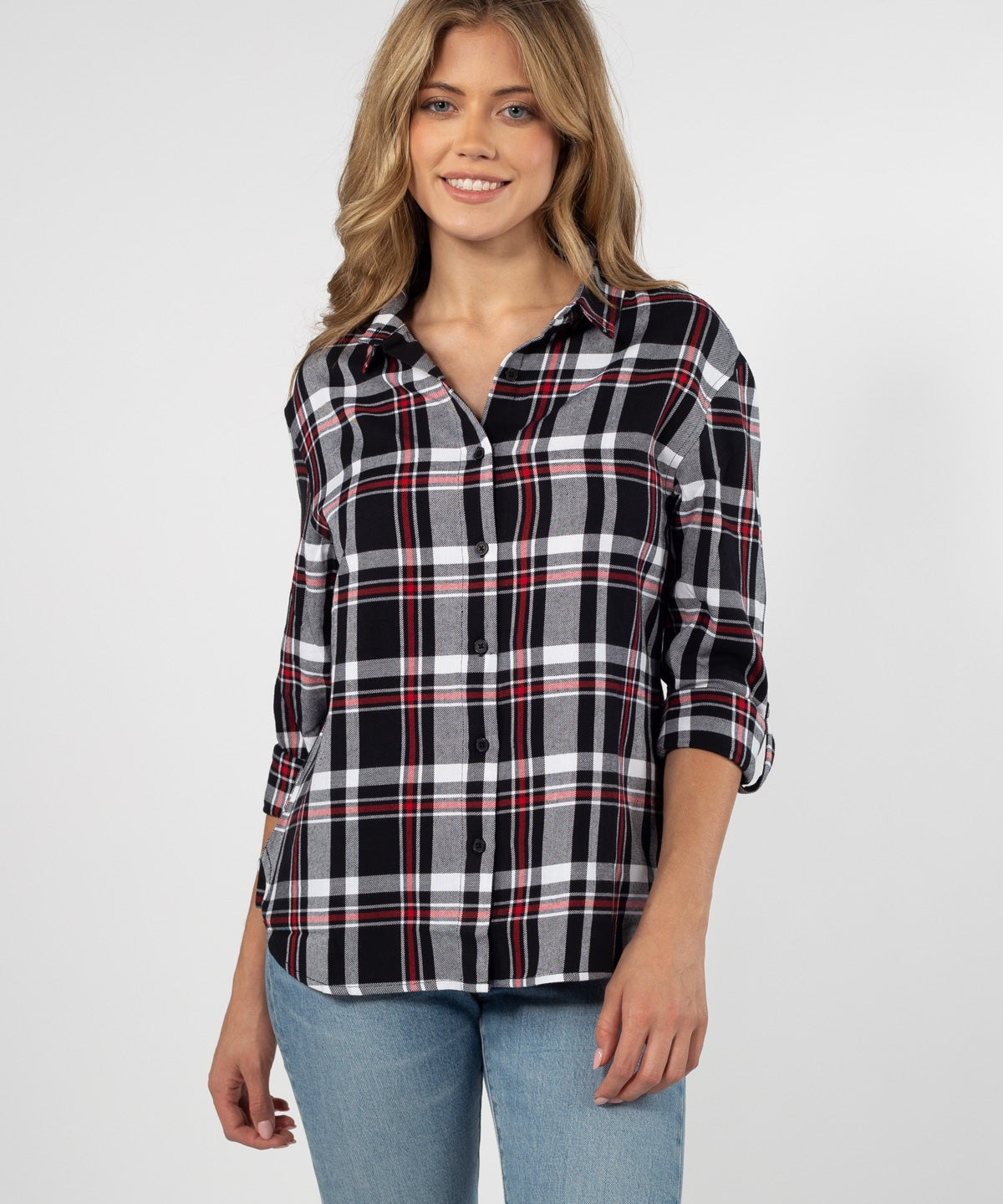Womens Black and Red Plaid Top