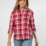 Womens Red and Grey Plaid Top