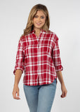 Womens Red and Grey Plaid Top