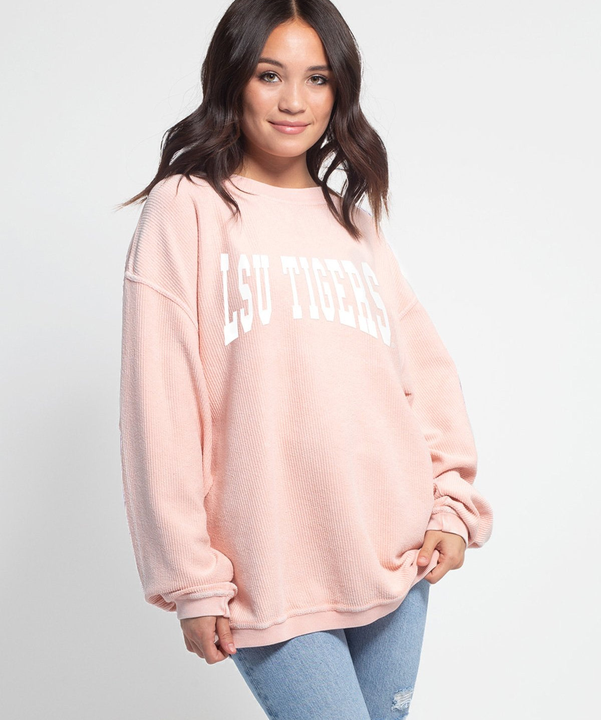 LSU Tigers Corded Crew Sweatshirt, LSU Tigers Corded Pullover, LSU Tigers Corded Sweatshirt, LSU Tigers Corded Crew, LSU Tigers oversized corded, LSU Tigers oversized corded sweatshirt, LSU Tigers crewneck corded, LSU Tigers pink corded, LSU Tigers light pink corded sweatshirt, LSU Tigers pastel sweatshirt, LSU Tigers light pink pullover, LSU Tigers Womens Apparel