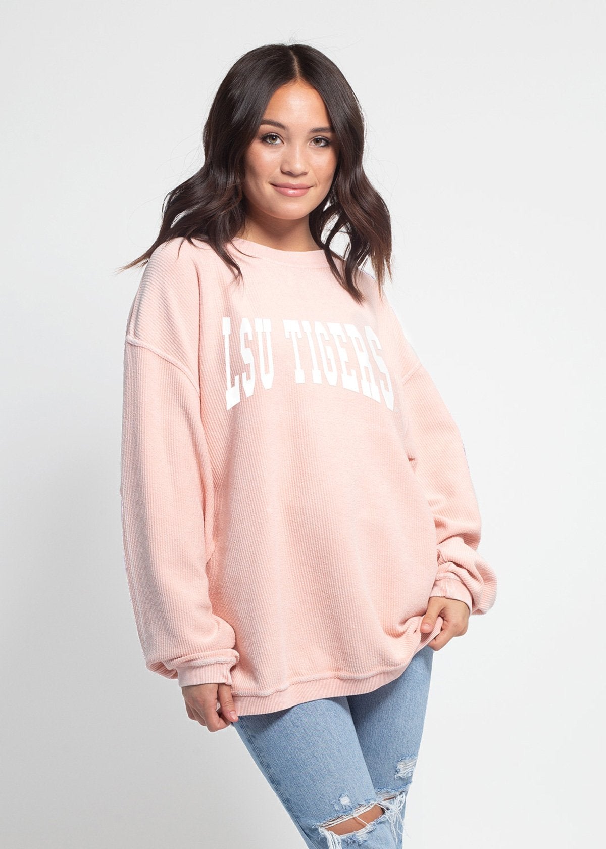 LSU Tigers Corded Crew Sweatshirt, LSU Tigers Corded Pullover, LSU Tigers Corded Sweatshirt, LSU Tigers Corded Crew, LSU Tigers oversized corded, LSU Tigers oversized corded sweatshirt, LSU Tigers crewneck corded, LSU Tigers pink corded, LSU Tigers light pink corded sweatshirt, LSU Tigers pastel sweatshirt, LSU Tigers light pink pullover, LSU Tigers Womens Apparel