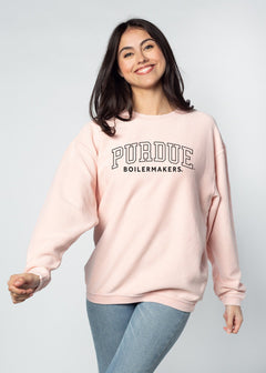 Purdue Boilermakers Unisex Urban-Pink Oversized Premium cotton corded fleece Sweatshirt with Super soft hand feel, vintage wash and ribbed crew neckline, cuffs, and hemline