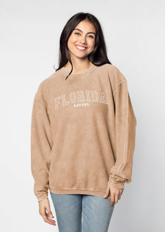 Florida Gators Unisex Latte Oversized Premium cotton corded fleece Sweatshirt with Super soft hand feel, vintage wash and ribbed crew neckline, cuffs, and hemline