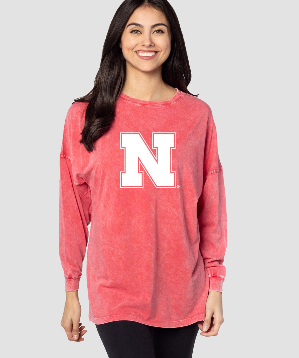 Nebraska oversized tee, Nebraska big tee, Nebraska Cornhuskers oversized top, Nebraska Cornhuskers oversized shirt, Nebraska Cornhuskers long sleeve tee, Nebraska Cornhuskers tee in red, Nebraska Cornhuskers top in red, Nebraska Cornhuskers women's clothing, Nebraska womens apparel