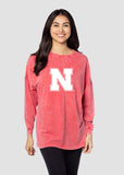 Nebraska oversized tee, Nebraska big tee, Nebraska Cornhuskers oversized top, Nebraska Cornhuskers oversized shirt, Nebraska Cornhuskers long sleeve tee, Nebraska Cornhuskers tee in red, Nebraska Cornhuskers top in red, Nebraska Cornhuskers women's clothing, Nebraska womens apparel