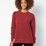 Crimson womens crew sweatshirt with ribbed crew neck, raglan sleeves and hem.