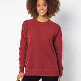 Crimson womens crew sweatshirt with ribbed crew neck, raglan sleeves and hem.