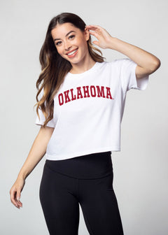 Oklahoma Sooners Women's White Relaxed, boxy Mineral wash T-Shirt with Crew neck and short sleeves