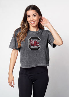 South Carolina Gamecocks Women's Graphite Relaxed, boxy Mineral wash T-Shirt with Crew neck and short sleeves
