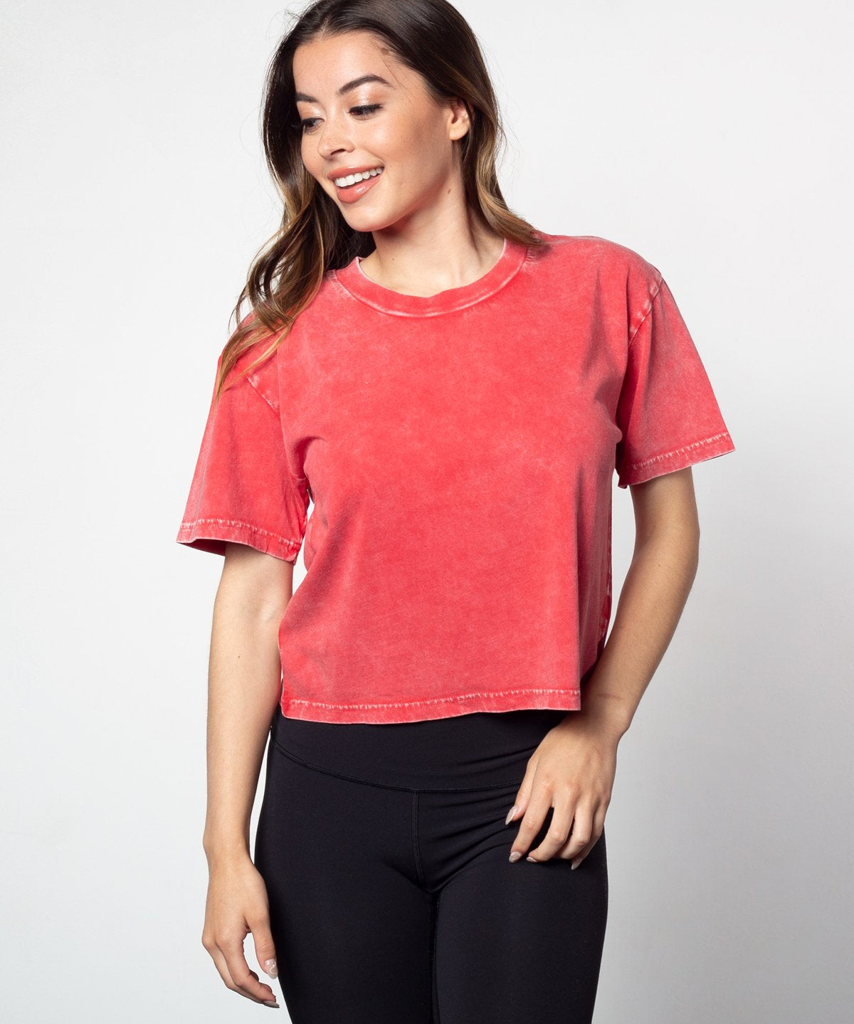 Cardinal cropped short sleeve tee in a relaxed boxy silhouette with a vintage inspired wash finish.