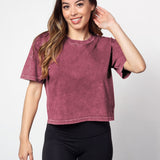 Merlot cropped short sleeve tee in a relaxed boxy silhouette with a vintage inspired wash finish.