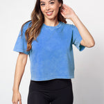 Cobalt cropped short sleeve tee in a relaxed boxy silhouette with a vintage inspired wash finish.