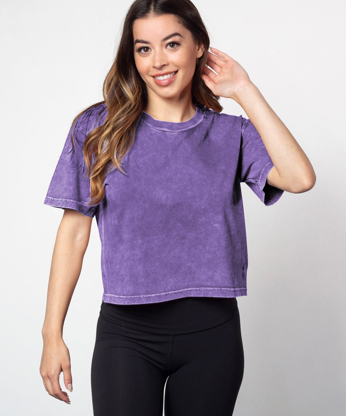 Grape cropped short sleeve tee in a relaxed boxy silhouette with a vintage inspired wash finish.
