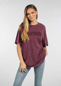 Harvard Unisex Merlot Oversized Mineral wash T-Shirt with Lived-in feel and look, short sleeve, crew neck and drop shoulders