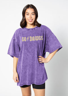 Washington Huskies Unisex Grape Oversized Mineral wash T-Shirt with Lived-in feel and look, short sleeve, crew neck and drop shoulders